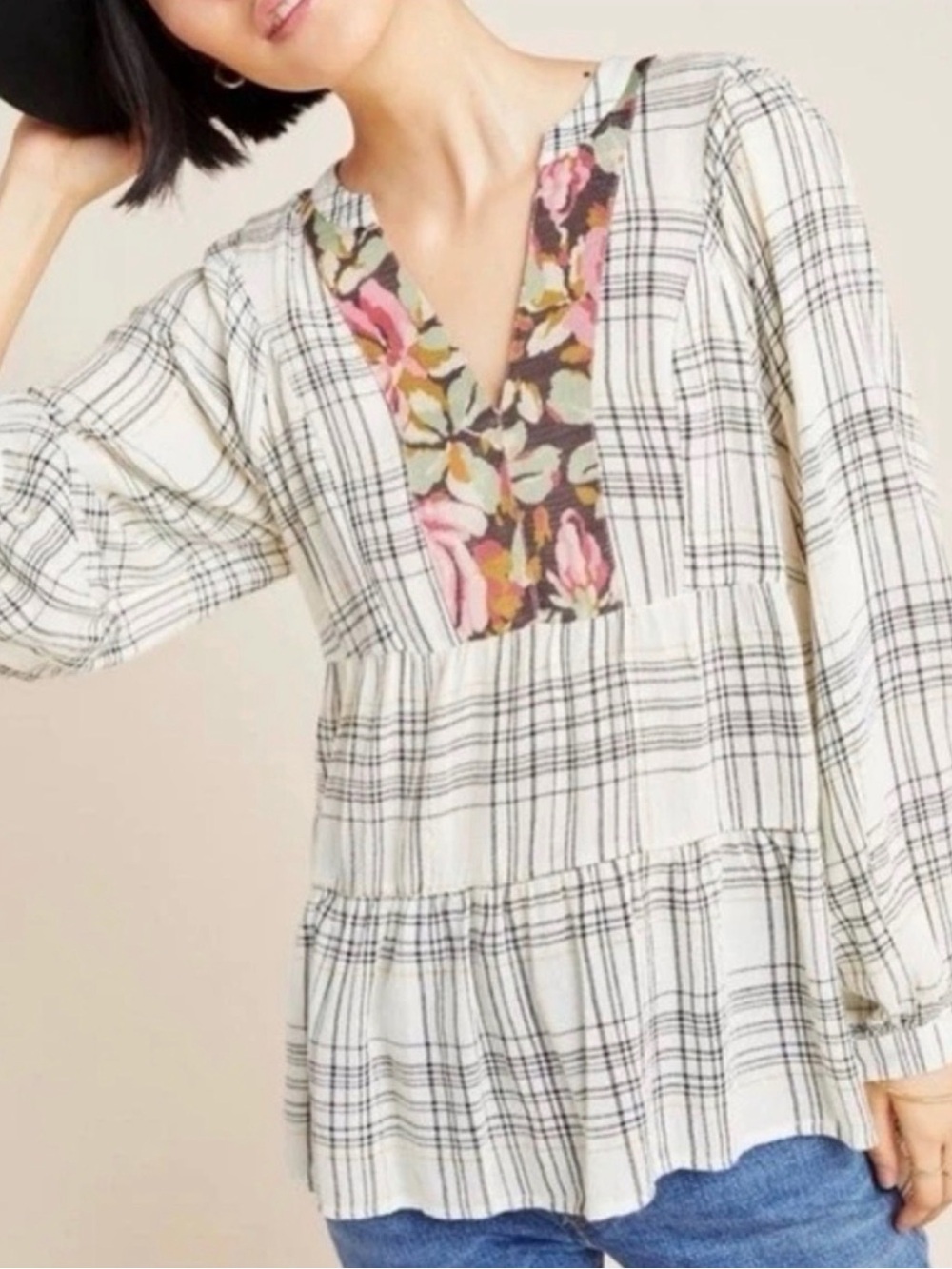 Anthropologie Plaid Top S